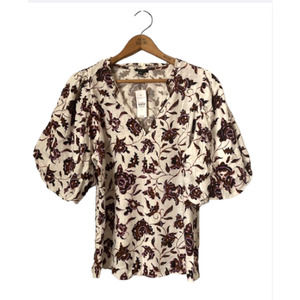 New! FLORAL Off White & Purple Blouse - Puff Sleeves - Ann Taylor